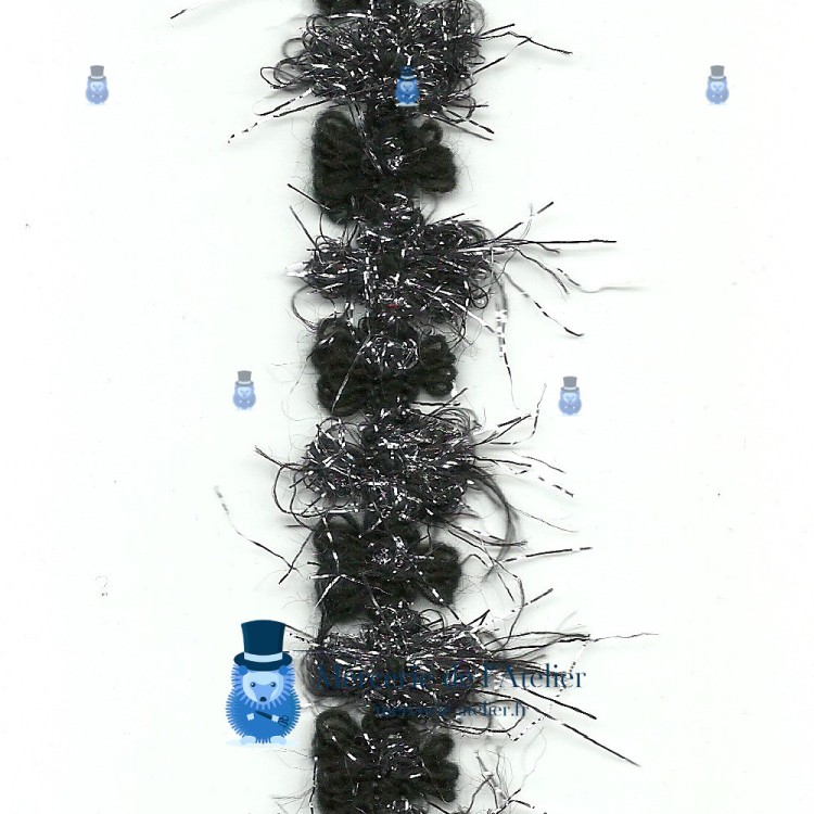 Wolltresse Schwarz und Silber - 15mm