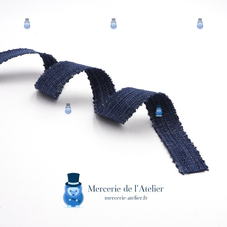 Gros grain Lurex 25mm - Blu Navy - cotone