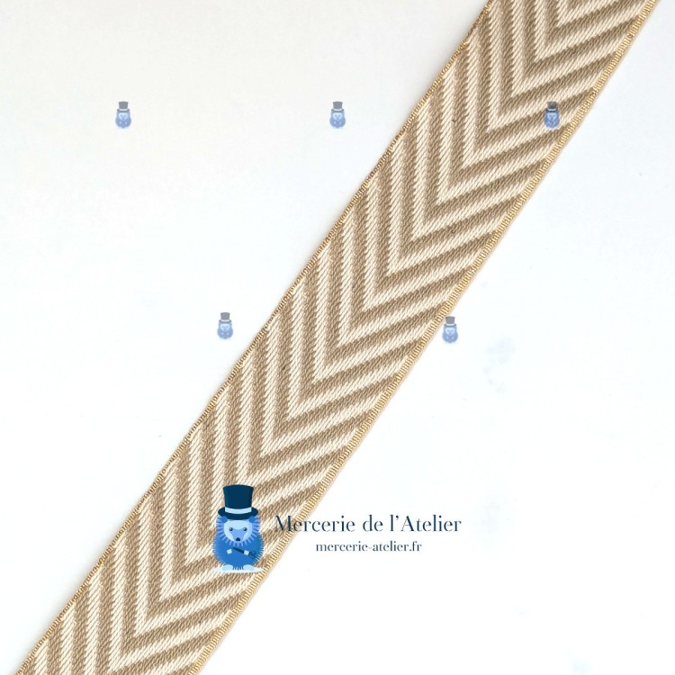 Beige Katoenen Band met Goud Lurex - 40mm