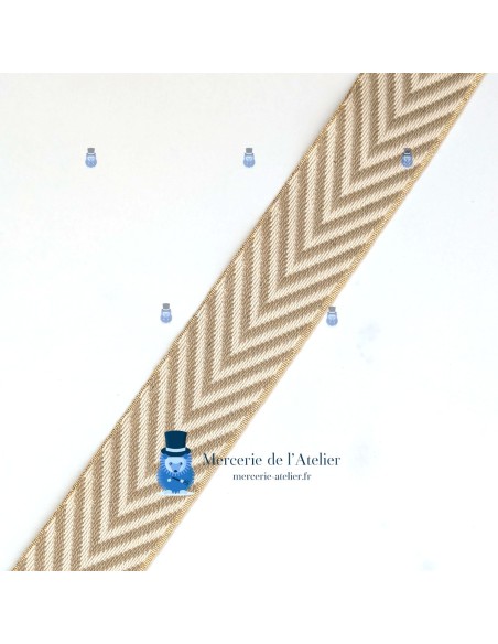Galão de Algodão Bege e Lurex Dourado - 40mm