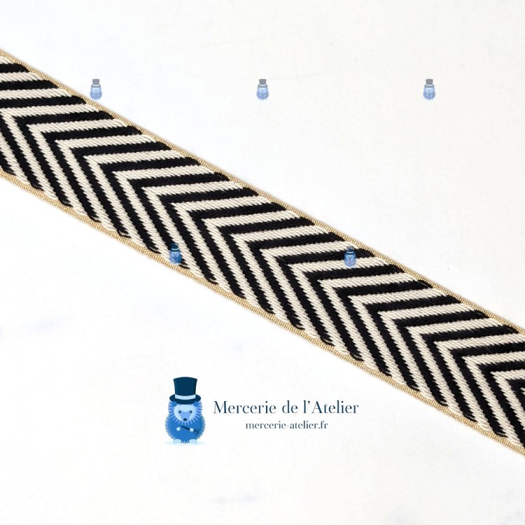 Zwart Katoenen Band met Goud Lurex - 40mm