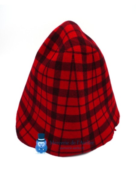 Tartan-Wollfilz-Hutstumpen - Kirschrot und Schwarz