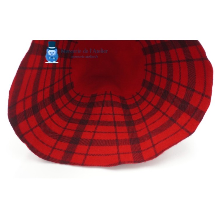 Tartan wool felt hat body cone - Cherry Red and Black
