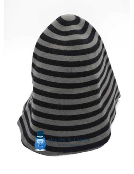 Cono de fieltro de lana a rayas - Gris y Negro