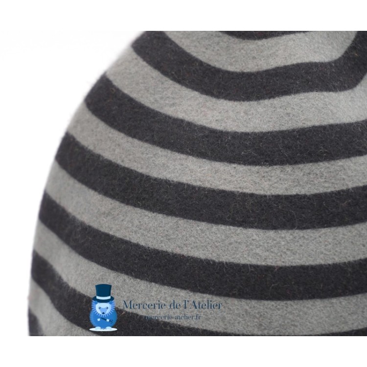 Striped wool felt hat body cone - Grey and Black