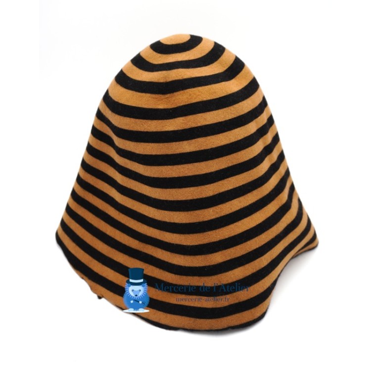 Striped wool felt hat body cone - Camel and Black