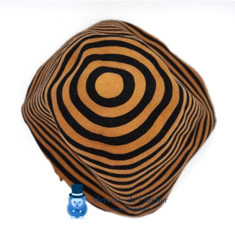Striped wool felt hat body cone - Camel and Black