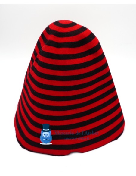 Striped wool felt hat body cone - Cherry Red and Black