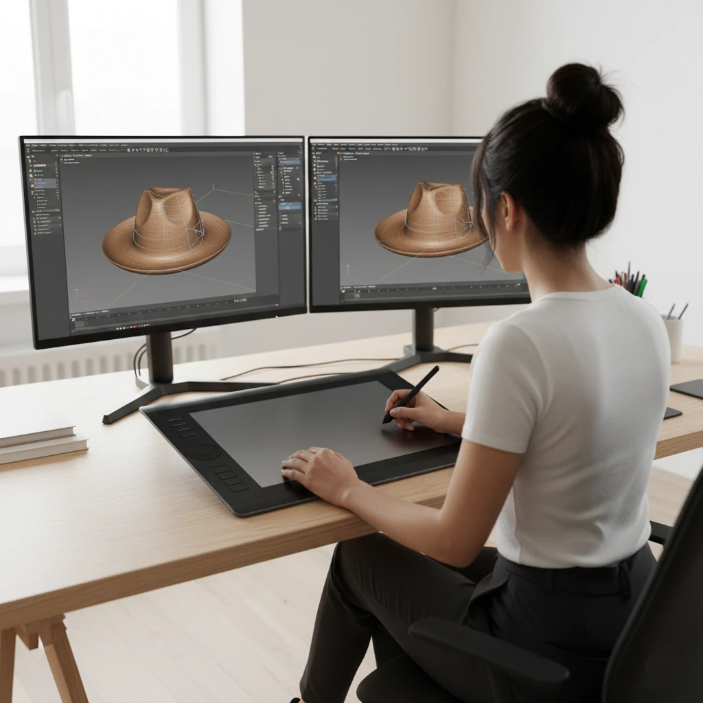 Mod&eacute;lisation 3D d'un chapeau sur logiciel de CAO, travaill&eacute;e &agrave; la tablette graphique